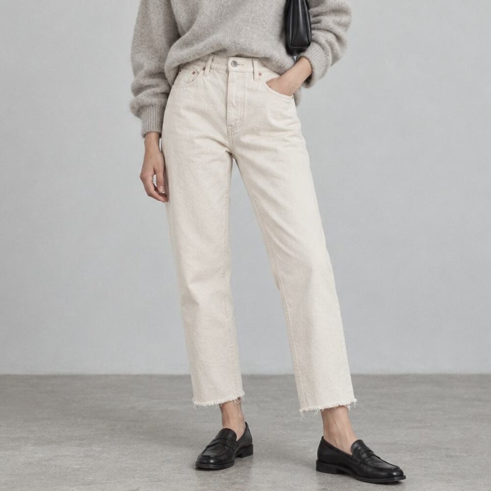 Levi's Denim Jeans Womens W32 L26 Cream High-rise Straight Crop Ankle
